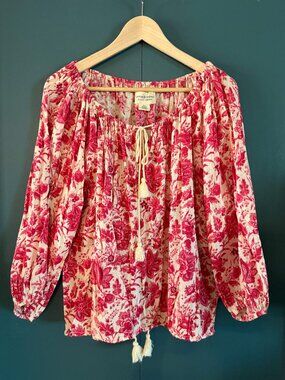 Denim & Supply Ralph Lauren - pink floral top with drawstrings - size M